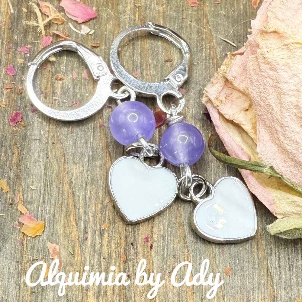 Purple jade Silver Beaded earrings
